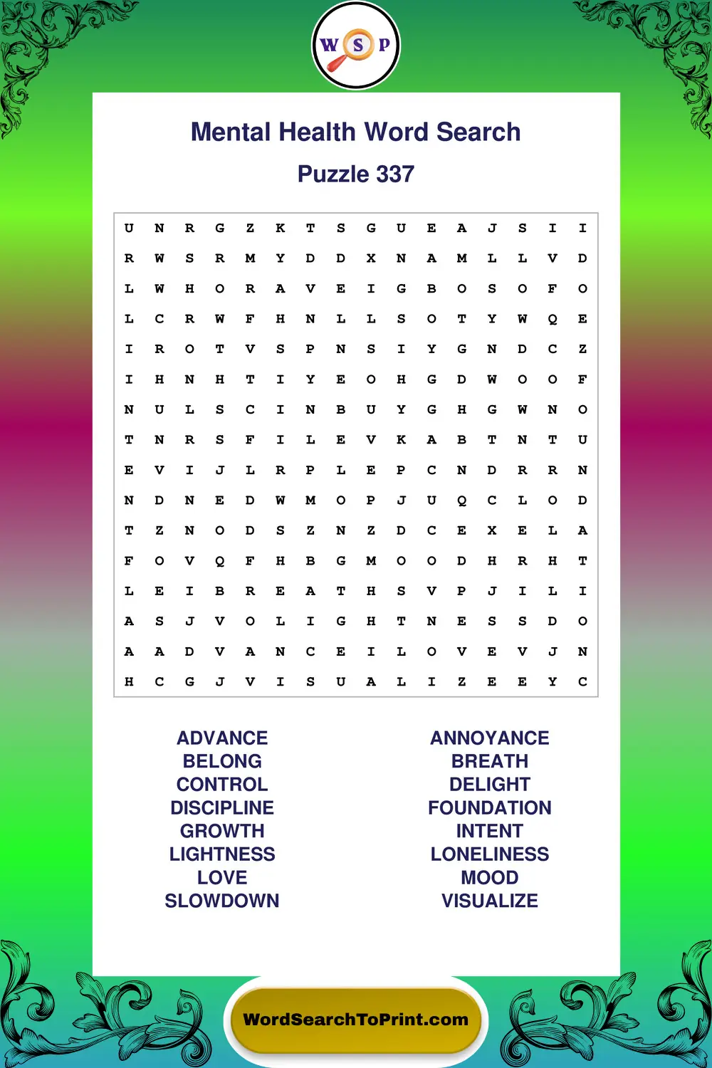 Mental Health Word Search Puzzle 337