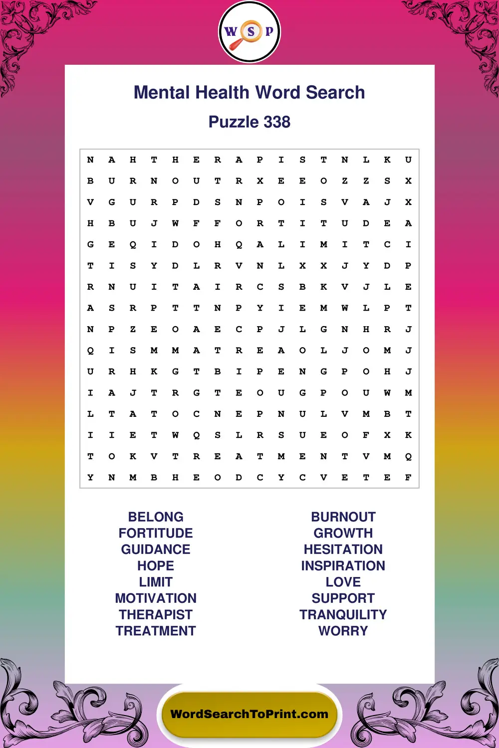 Mental Health Word Search Puzzle 338