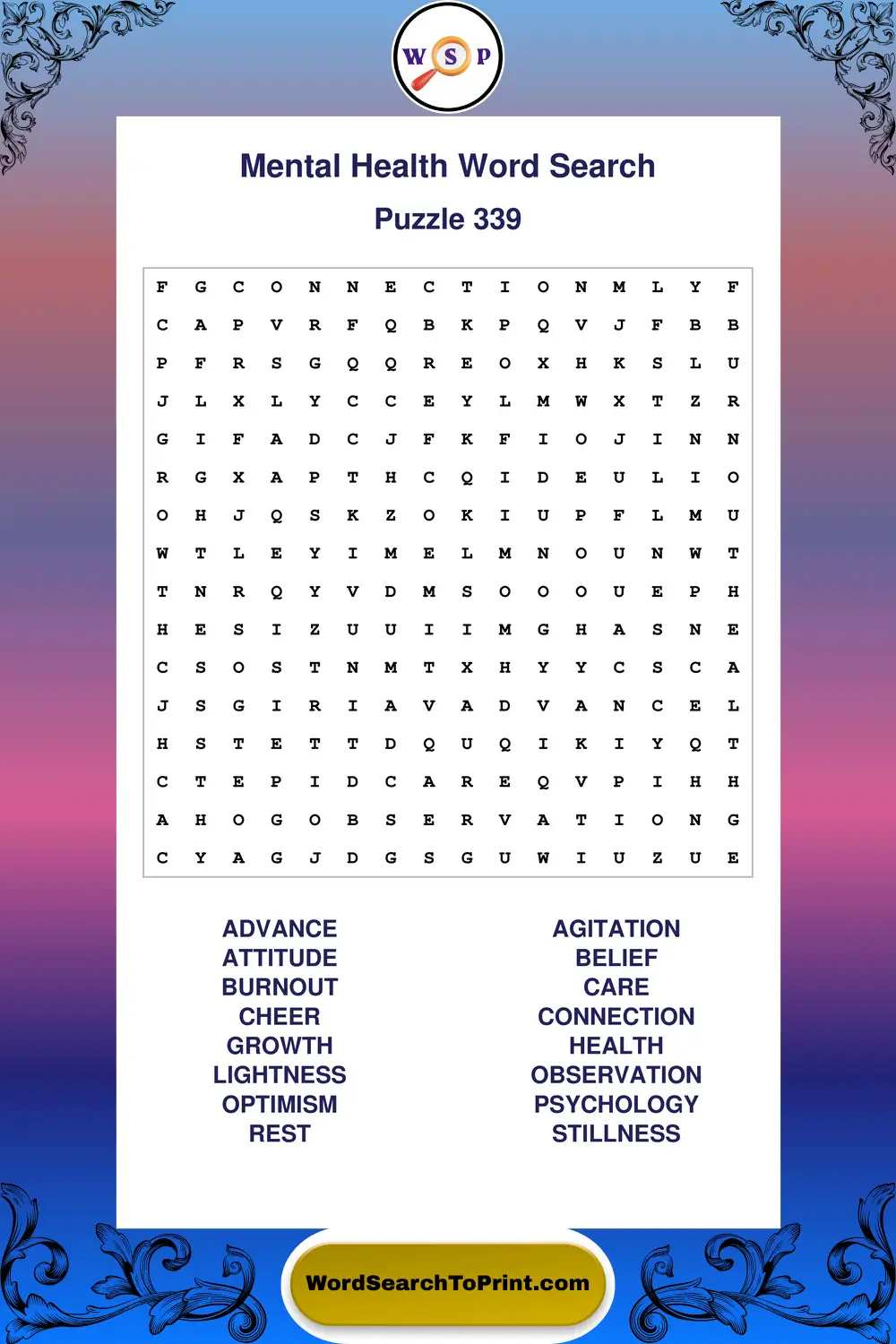 Mental Health Word Search Puzzle 339