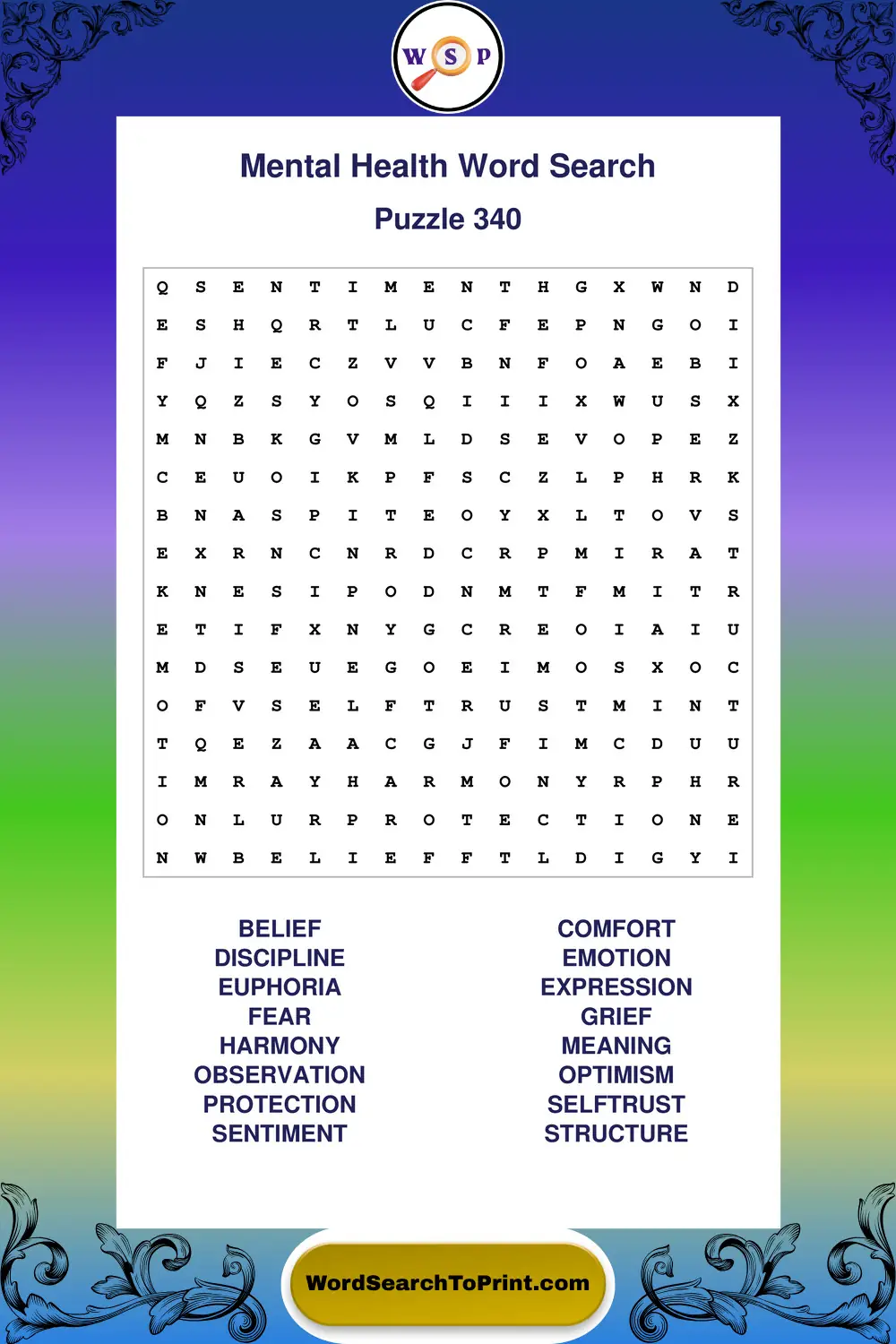 Mental Health Word Search Puzzle 340