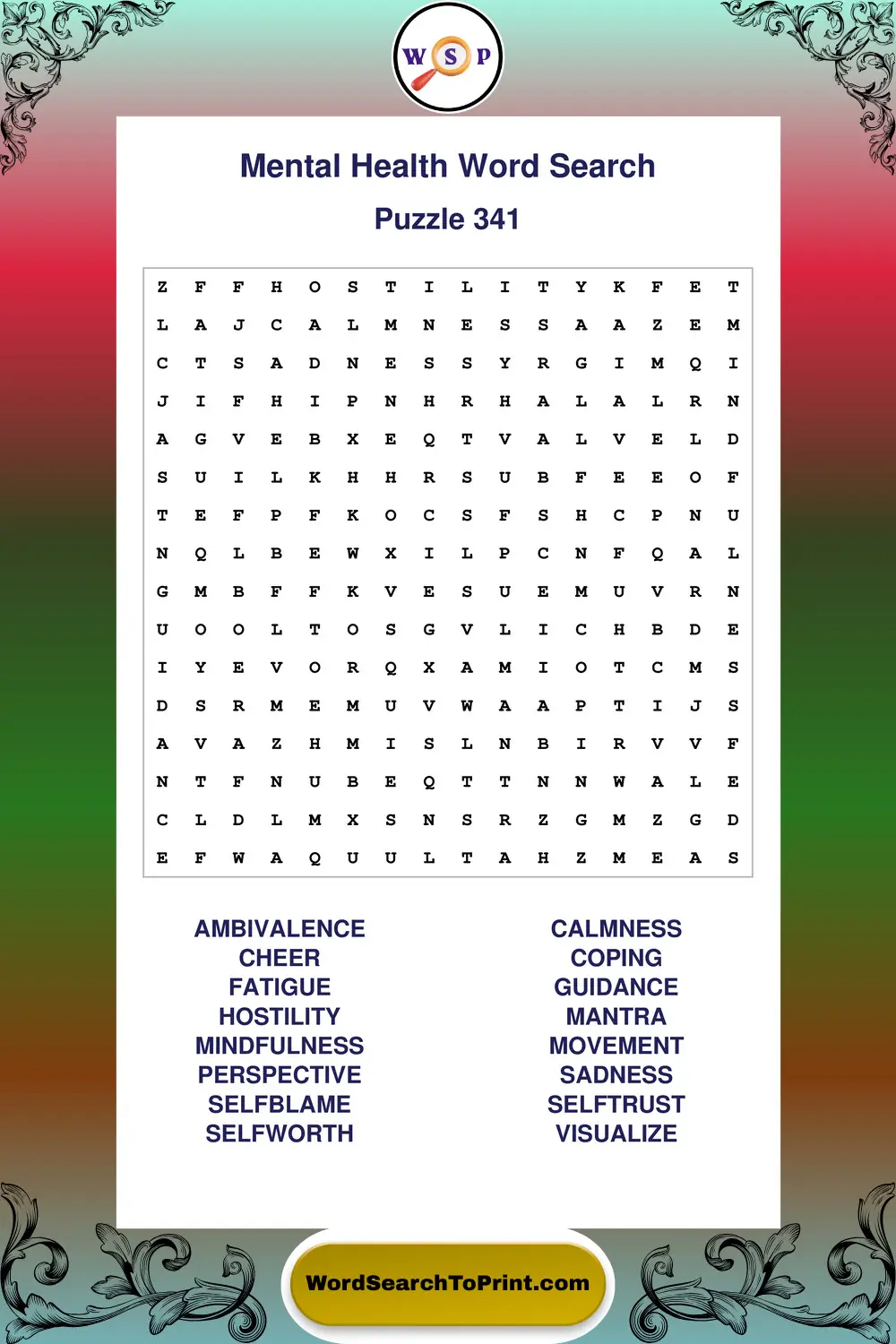Mental Health Word Search Puzzle 341