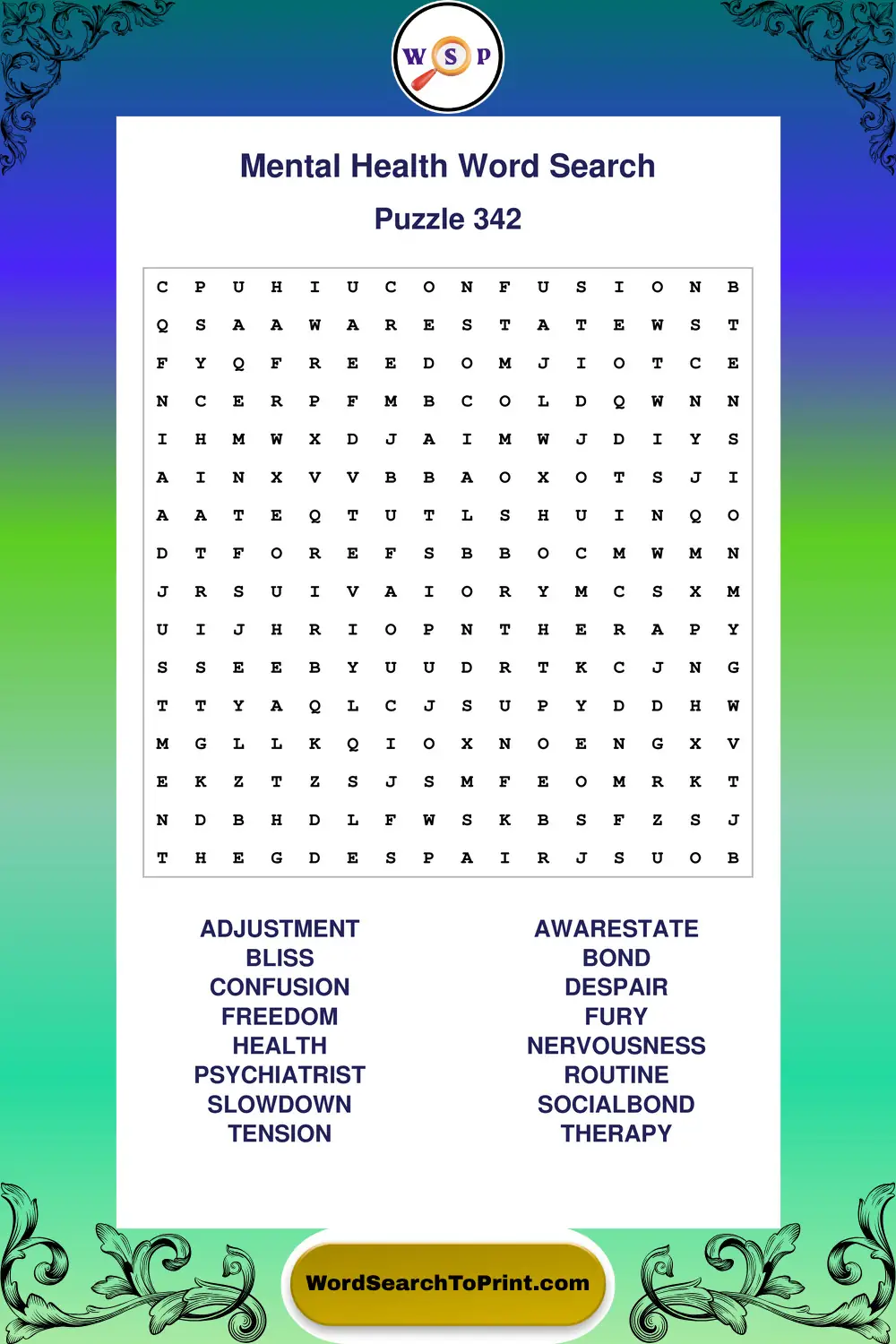 Mental Health Word Search Puzzle 342