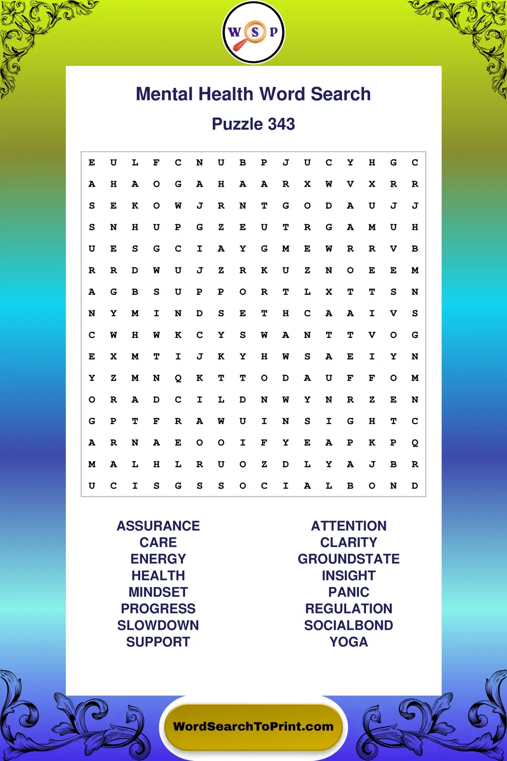 Mental Health Word Search Puzzle 343