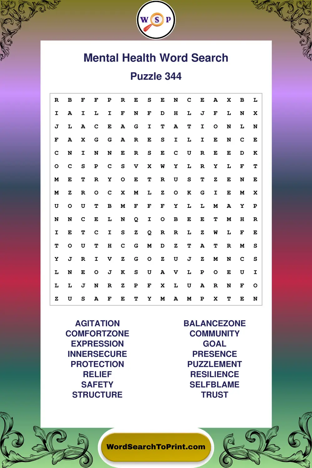 Mental Health Word Search Puzzle 344