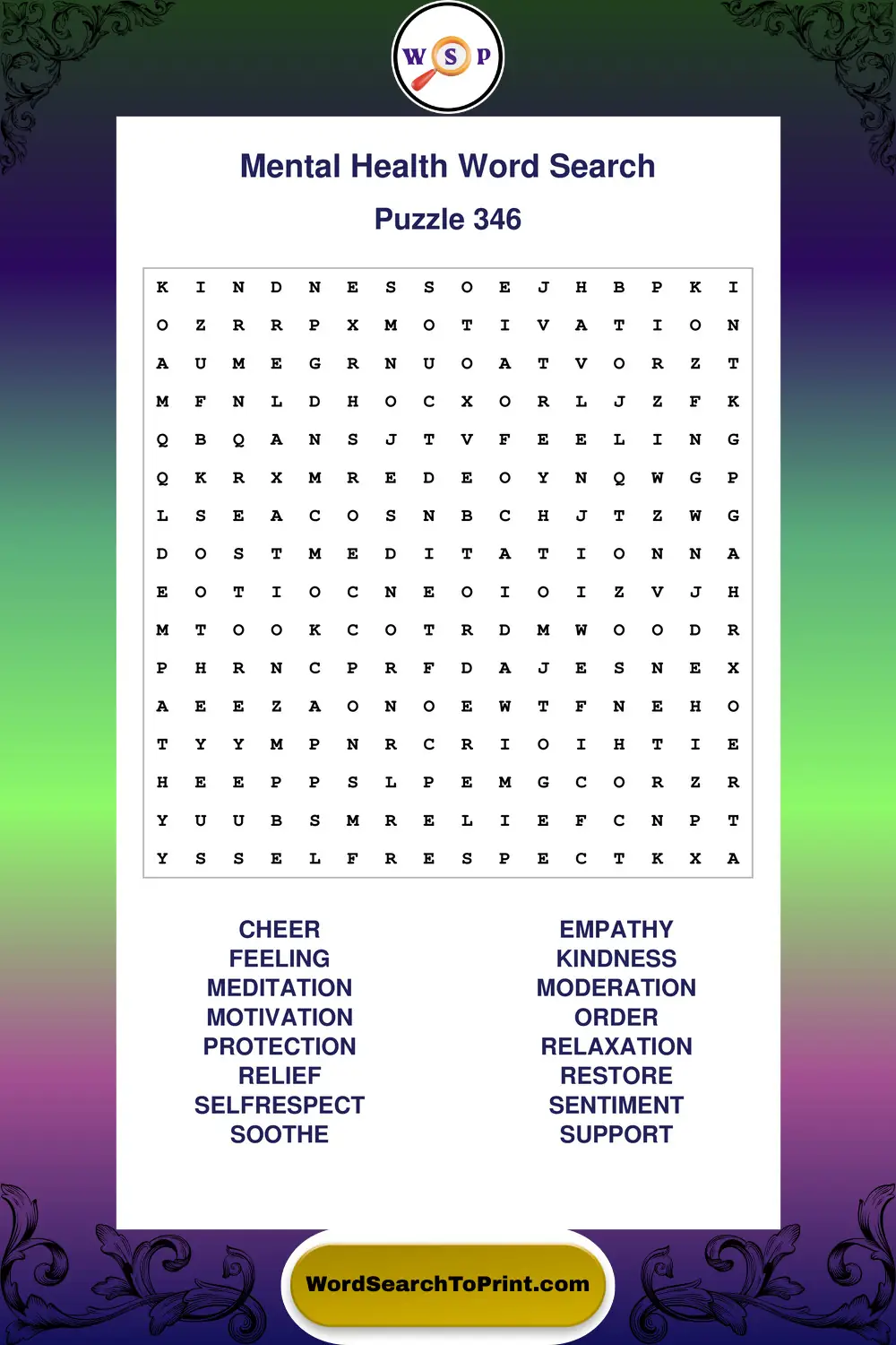 Mental Health Word Search Puzzle 346
