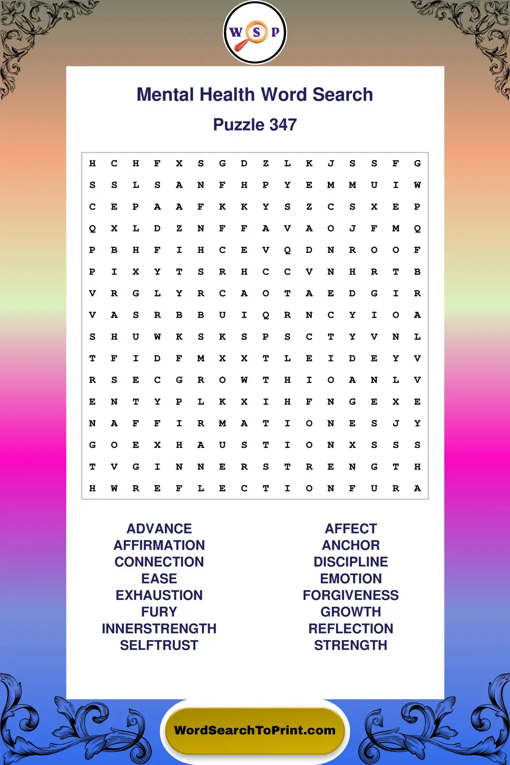 Mental Health Word Search Puzzle 347