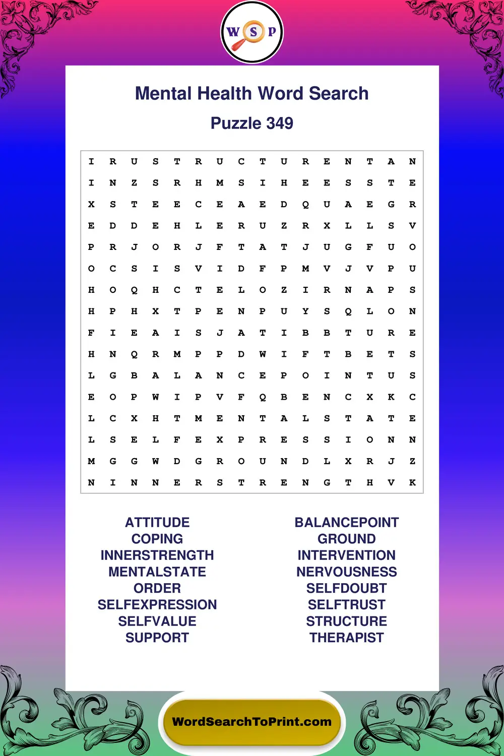 Mental Health Word Search Puzzle 349