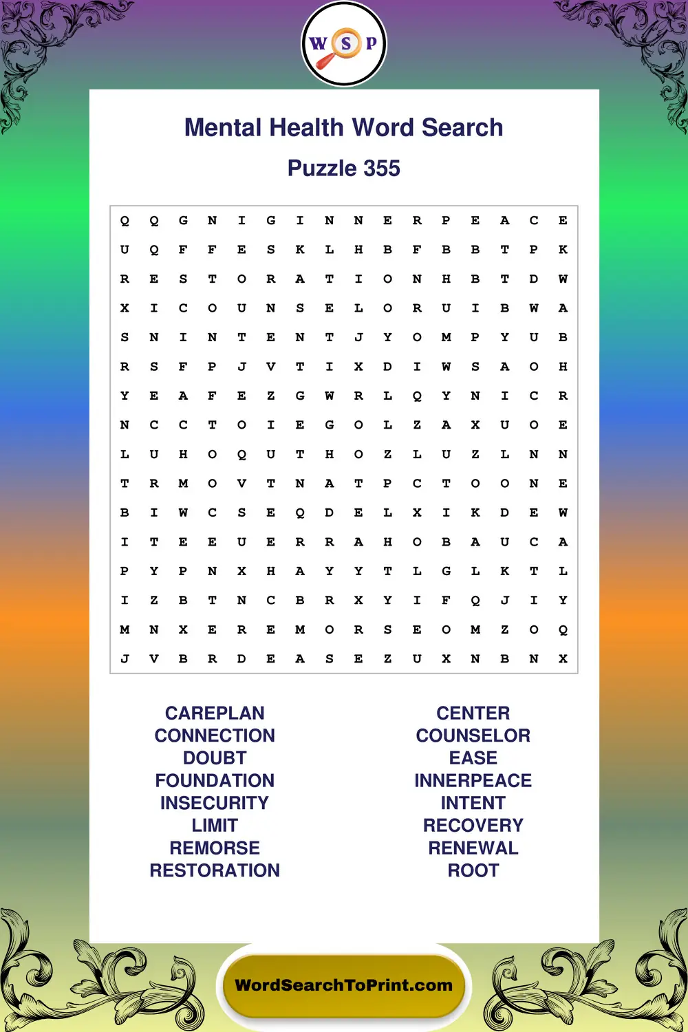 Mental Health Word Search Puzzle 355