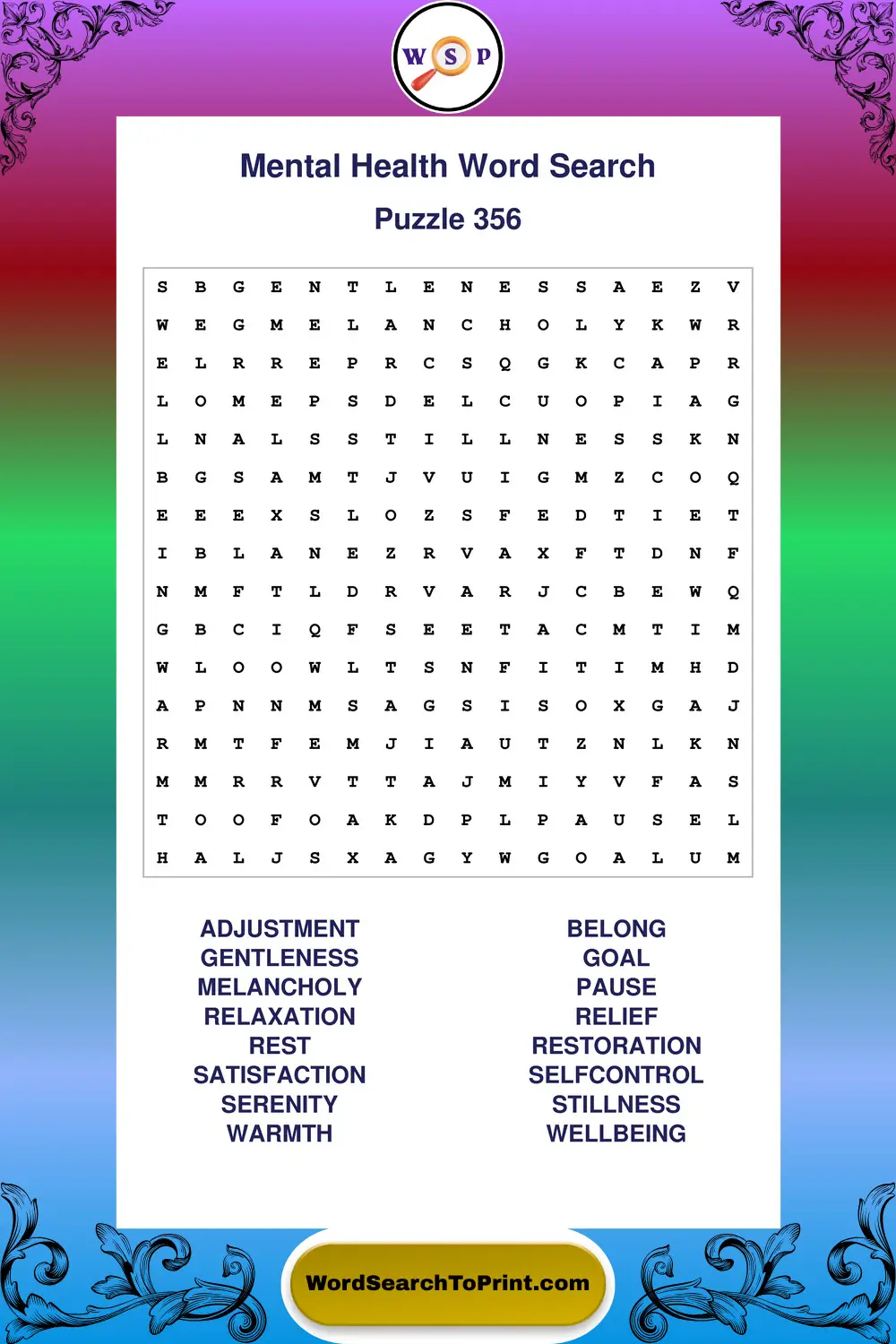 Mental Health Word Search Puzzle 356