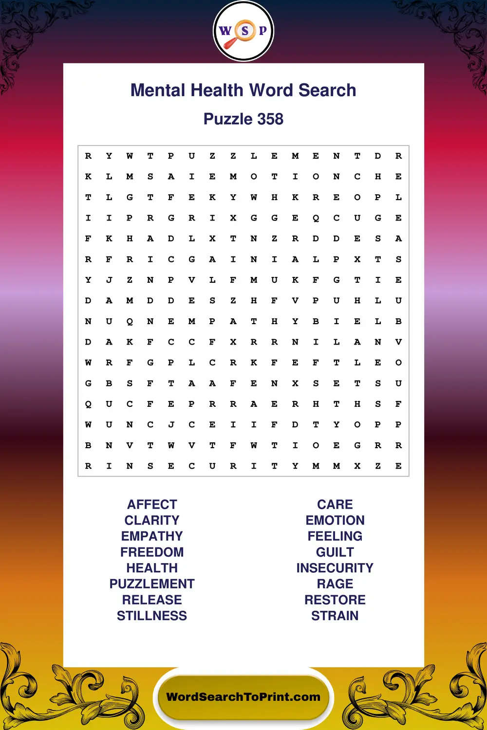 Mental Health Word Search Puzzle 358