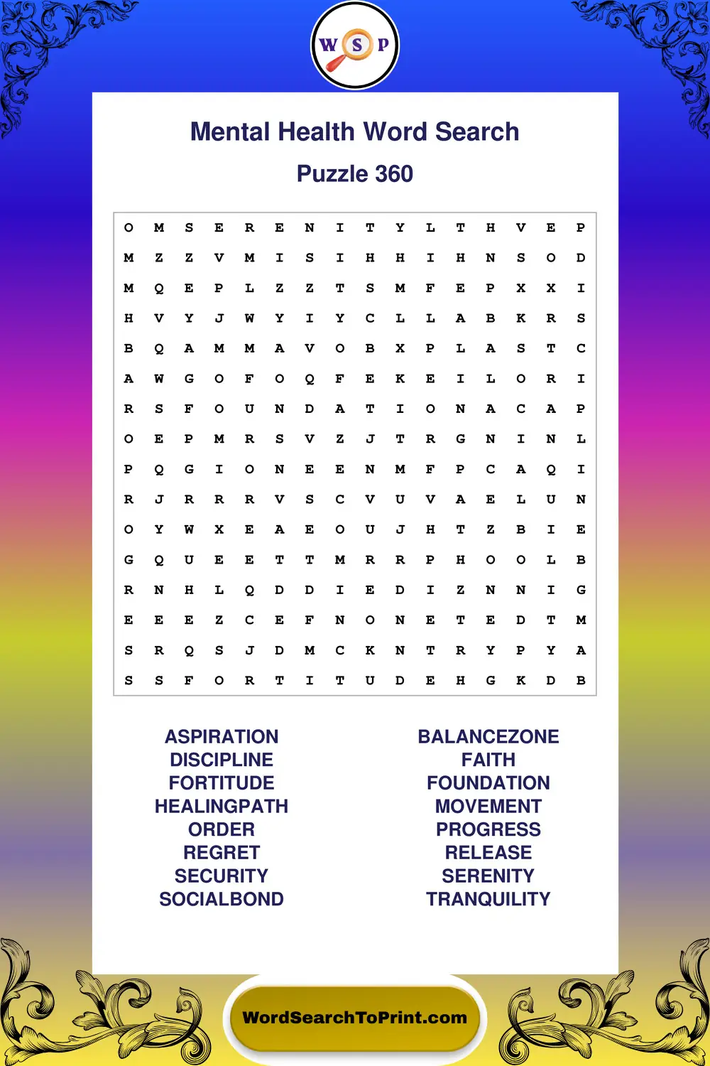 Mental Health Word Search Puzzle 360