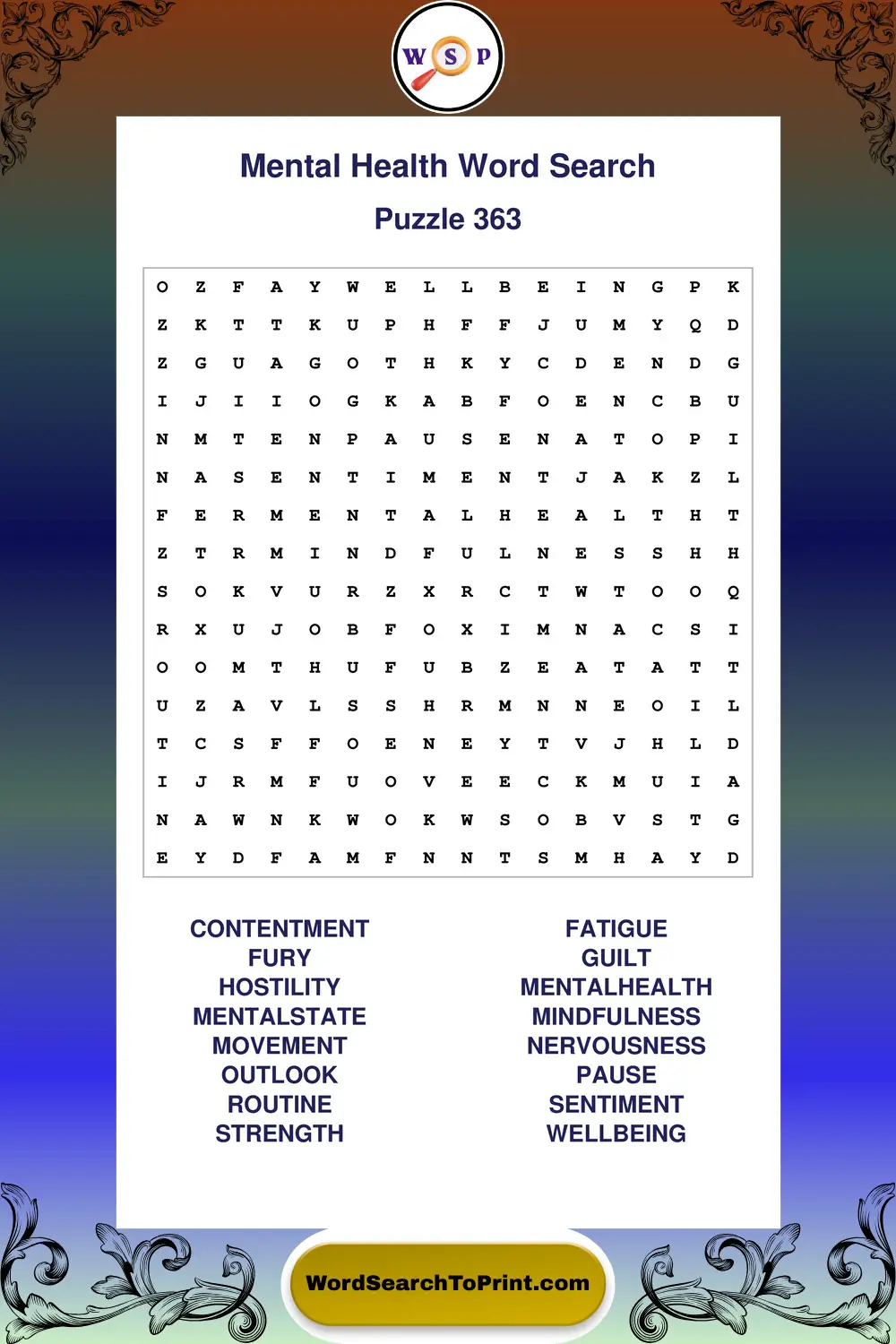 Mental Health Word Search Puzzle 363