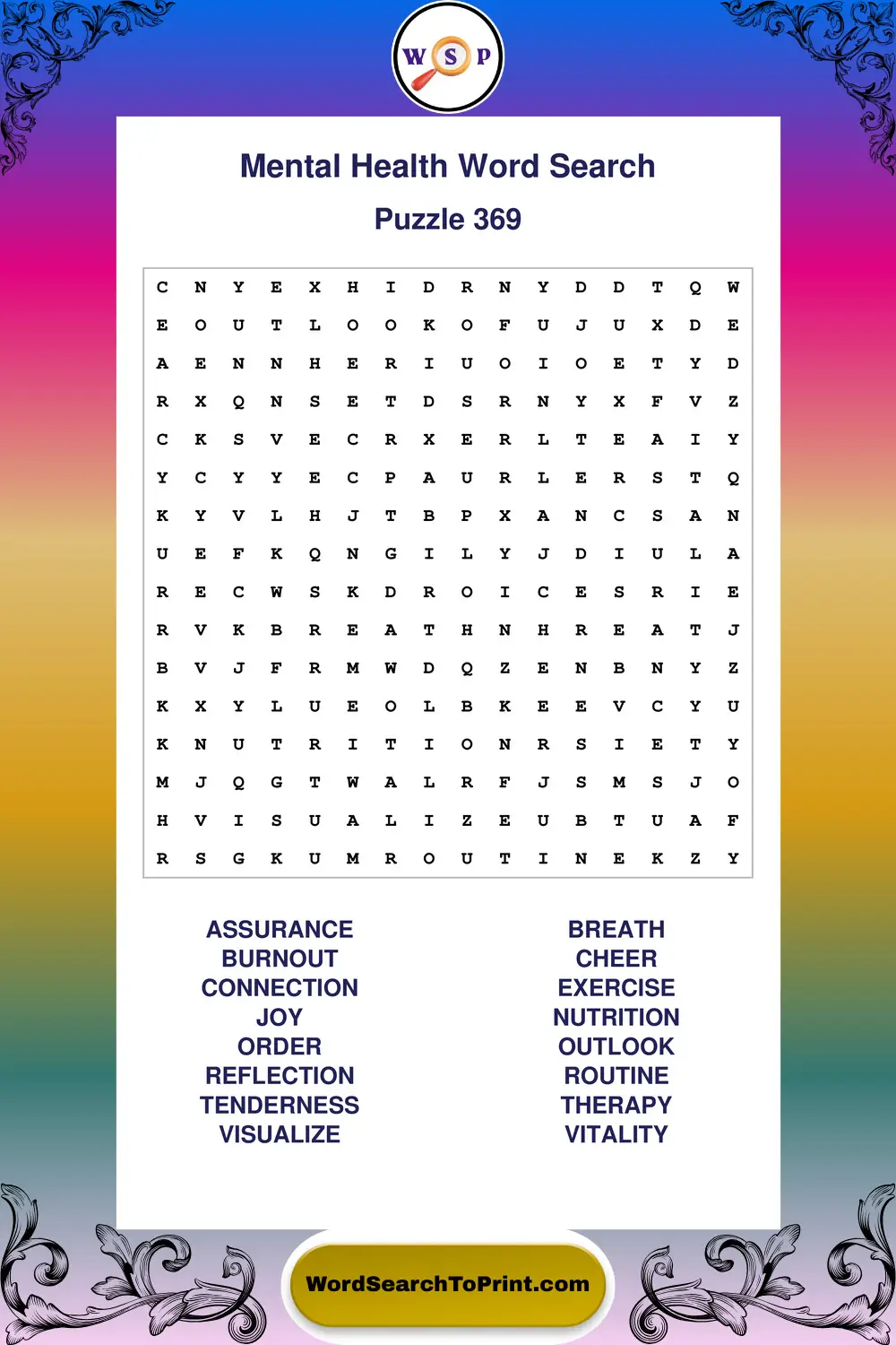 Mental Health Word Search Puzzle 369