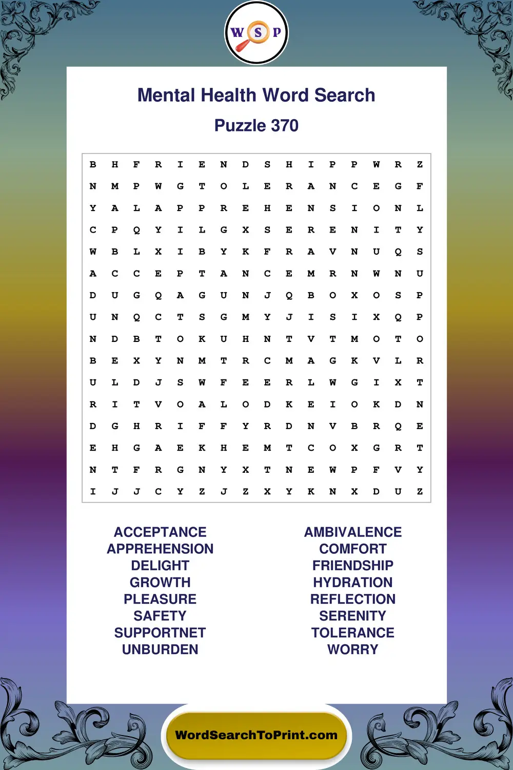 Mental Health Word Search Puzzle 370