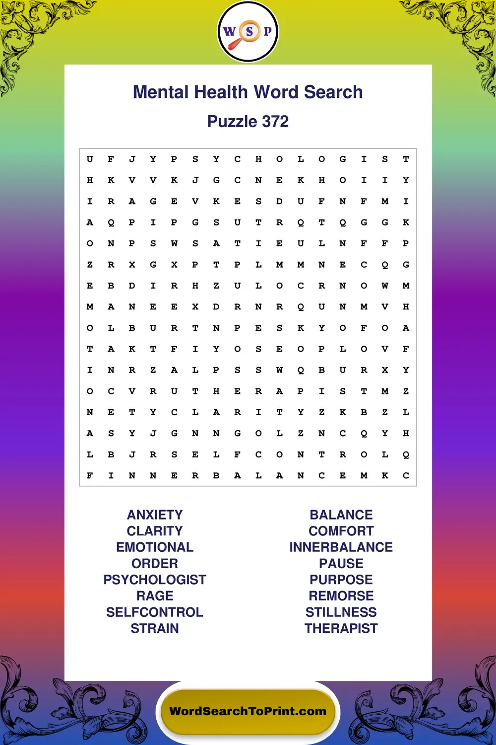Mental Health Word Search Puzzle 372