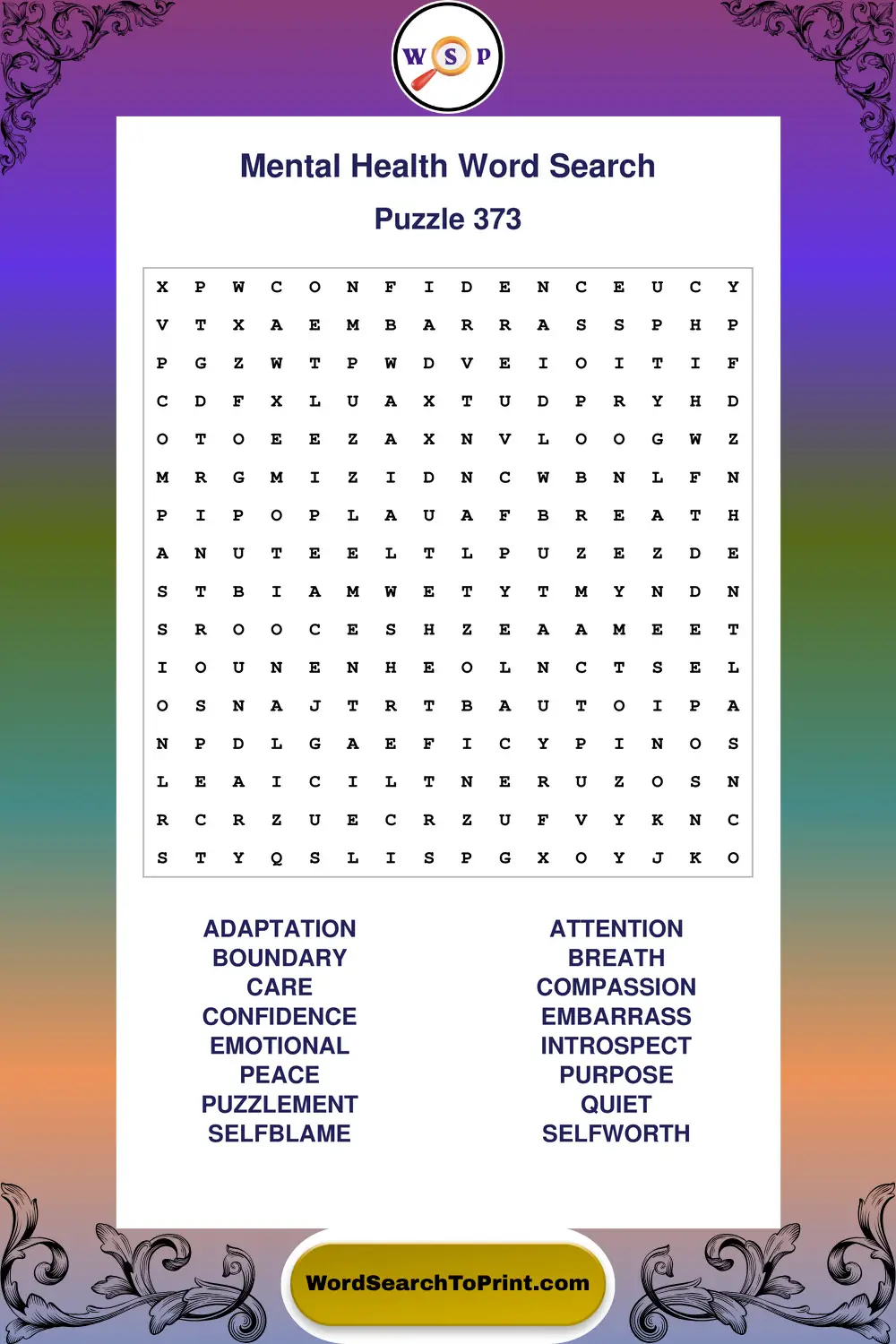 Mental Health Word Search Puzzle 373