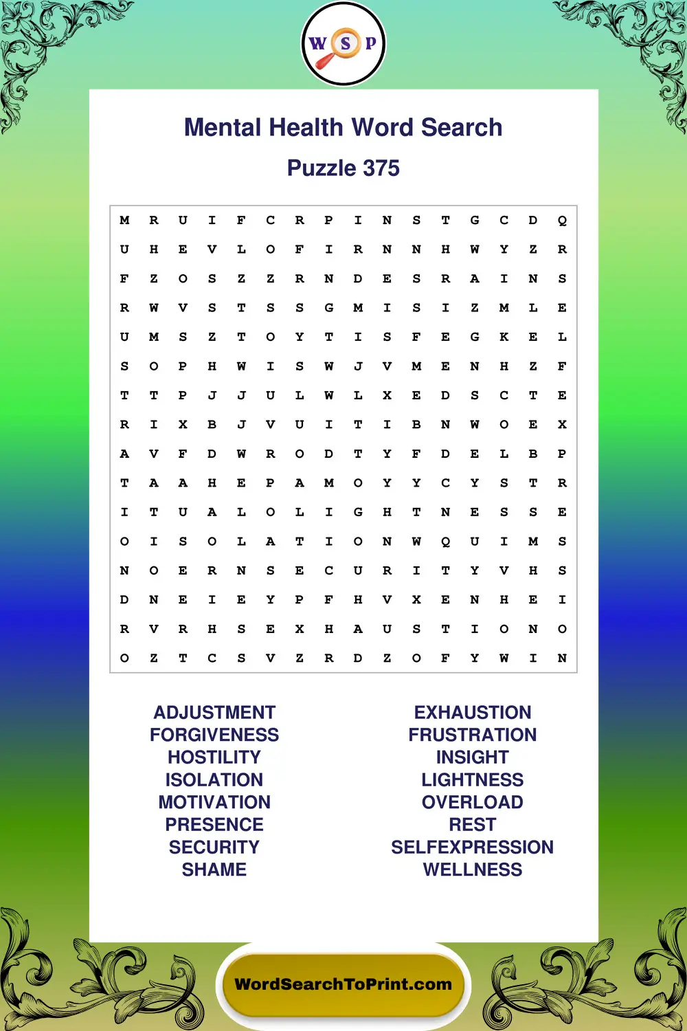 Mental Health Word Search Puzzle 375