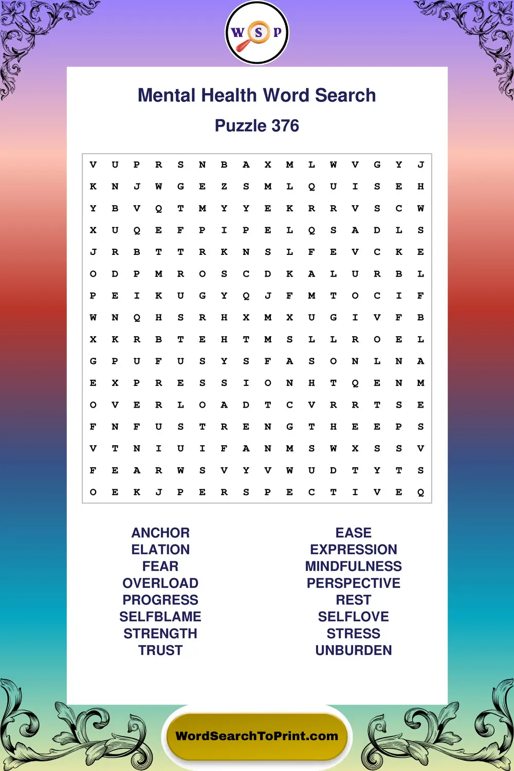 Mental Health Word Search Puzzle 376