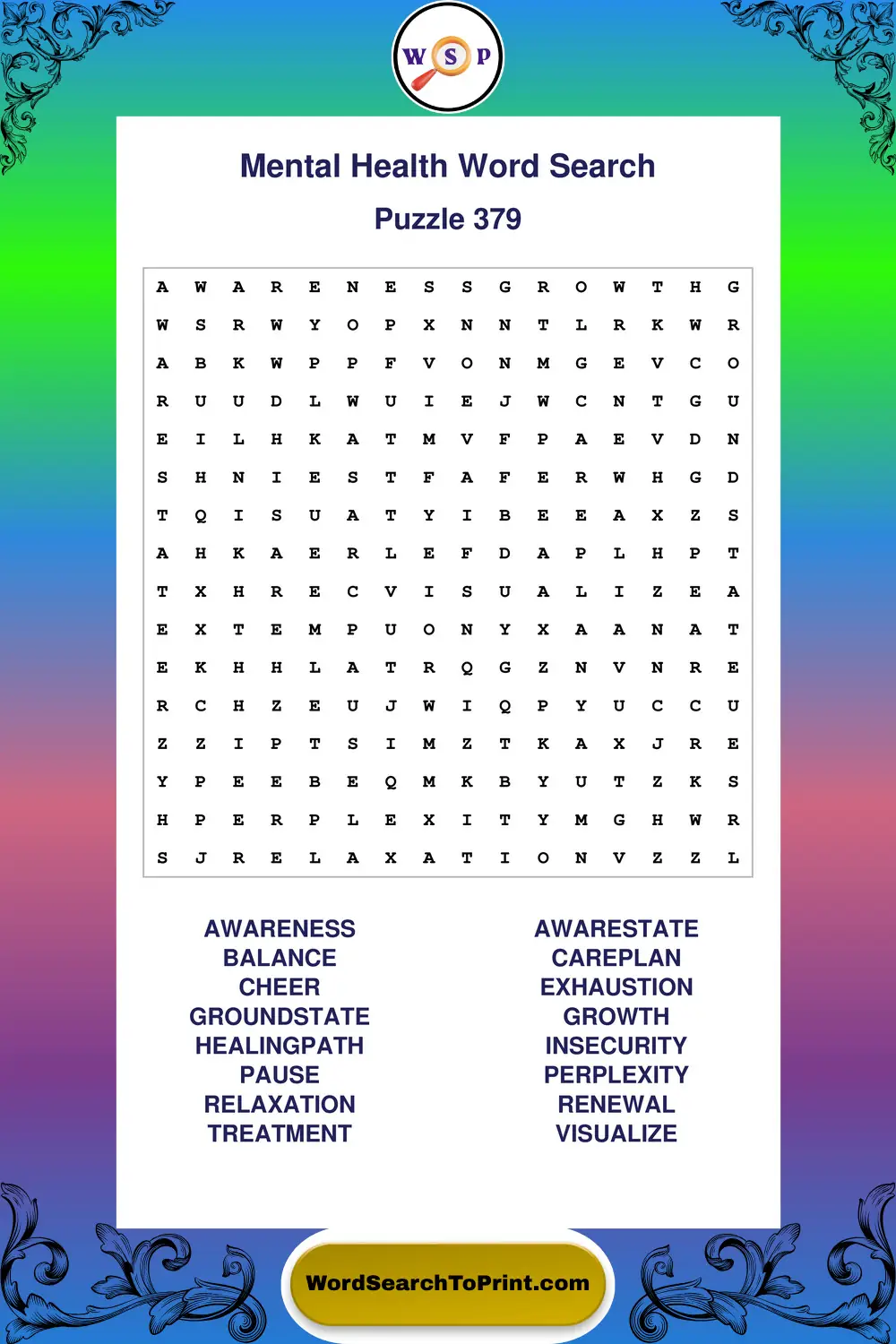 Mental Health Word Search Puzzle 379