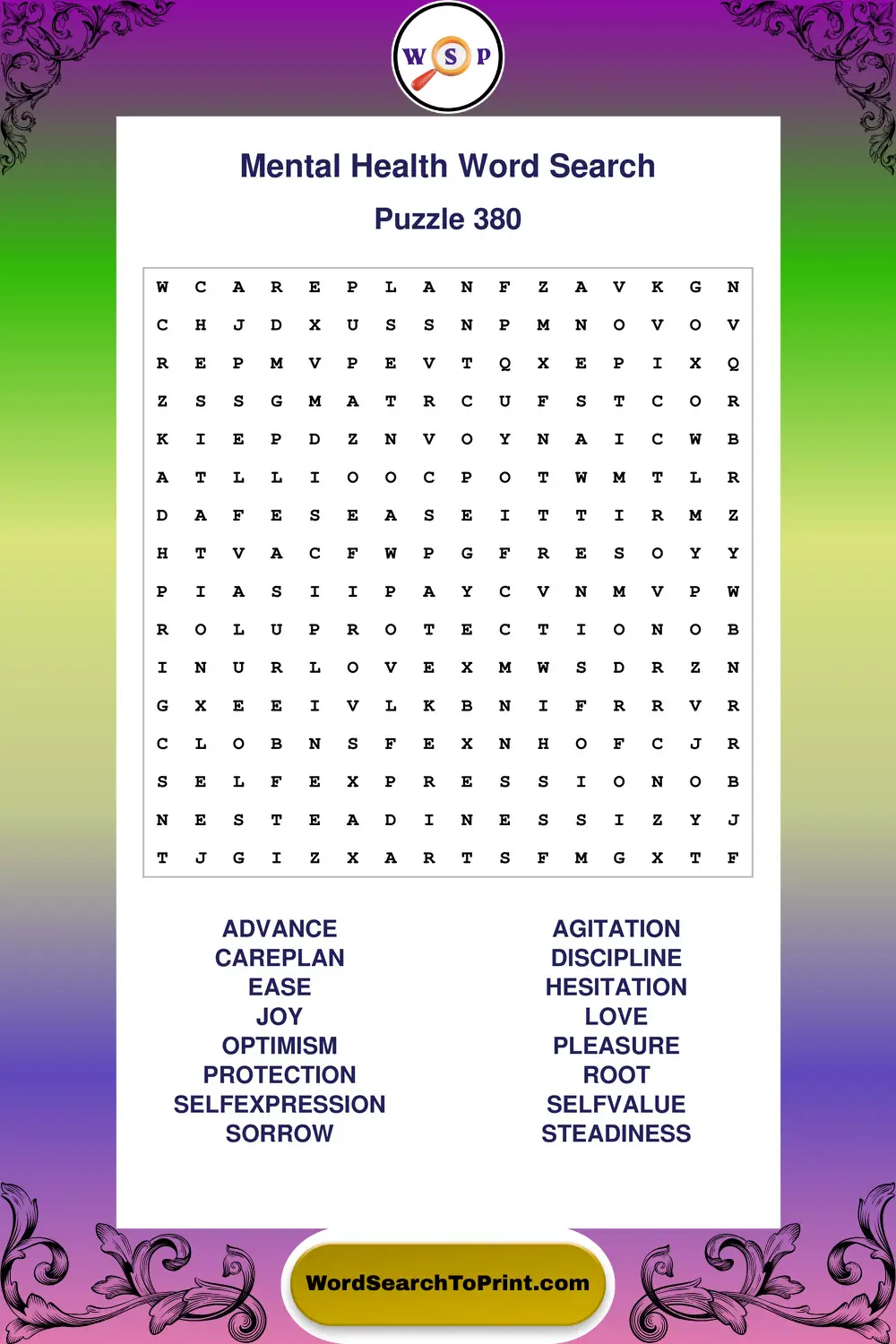 Mental Health Word Search Puzzle 380