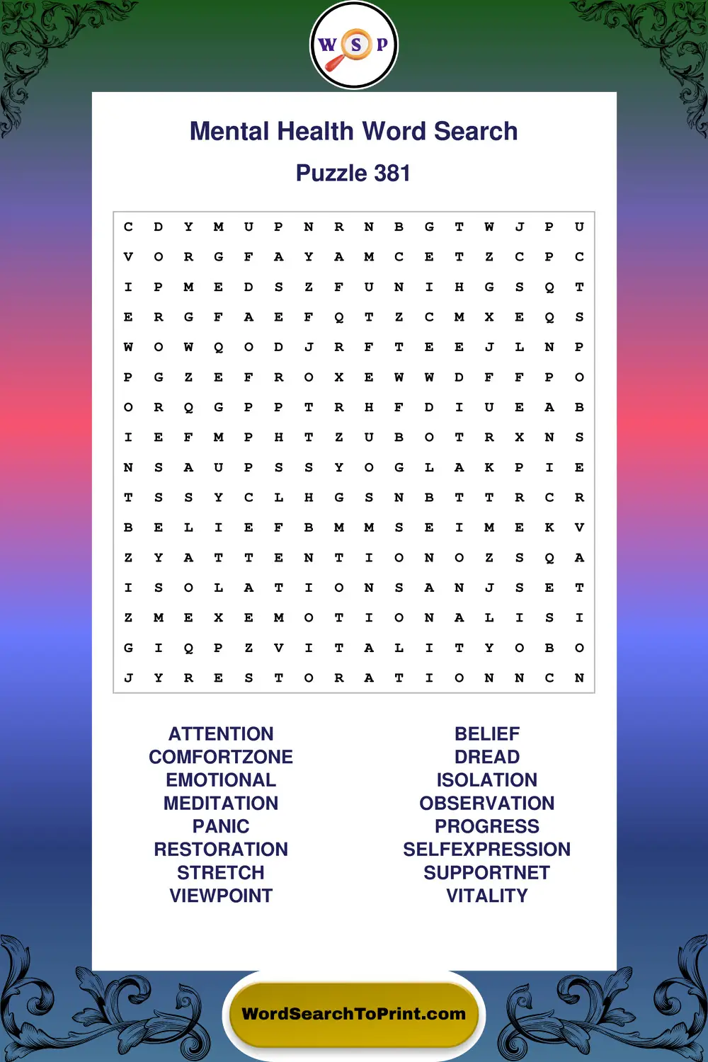 Mental Health Word Search Puzzle 381