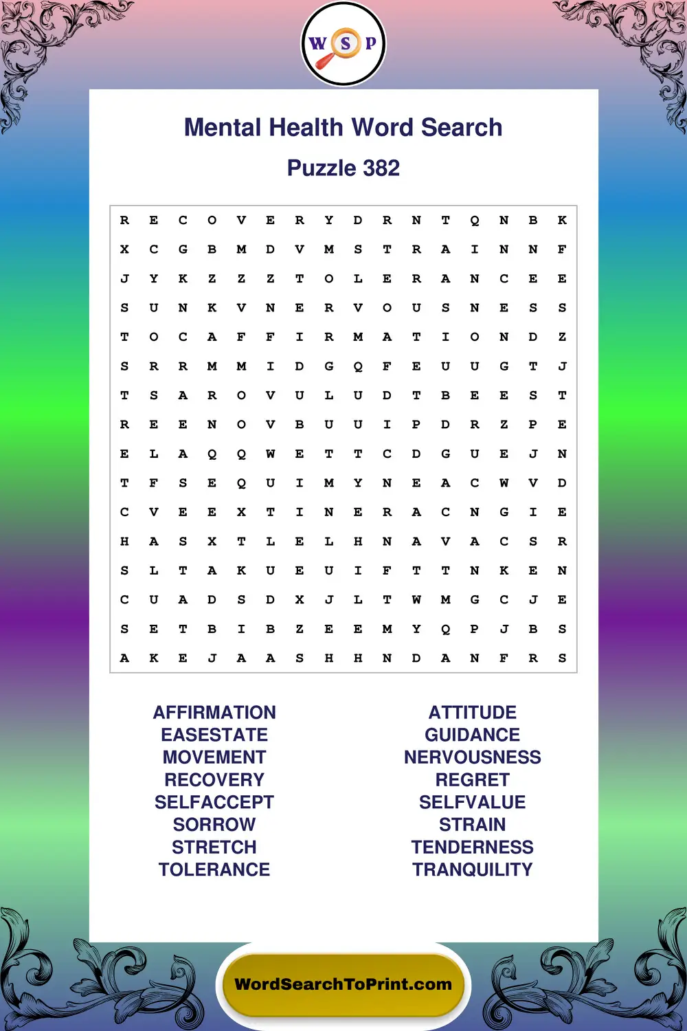 Mental Health Word Search Puzzle 382