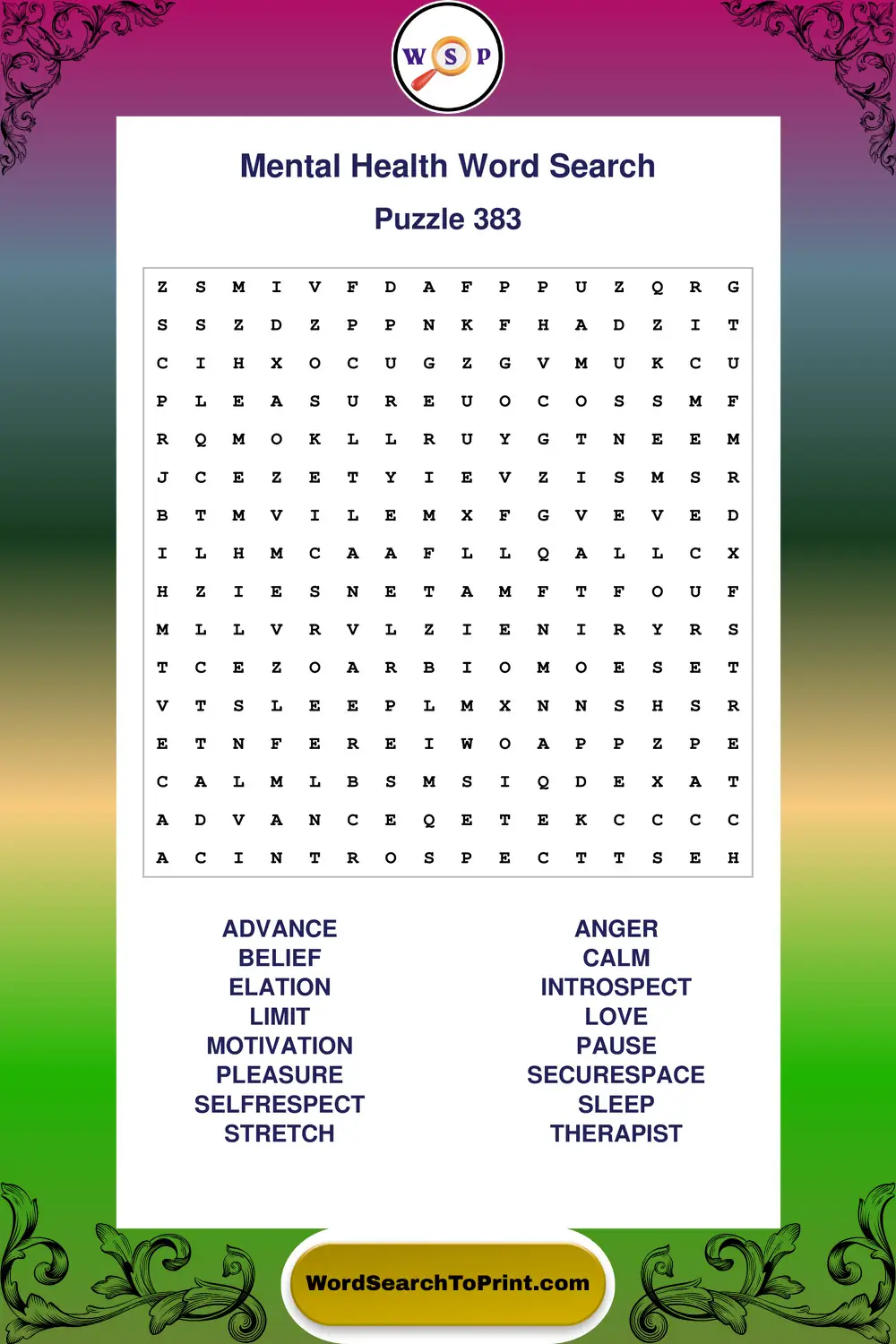 Mental Health Word Search Puzzle 383