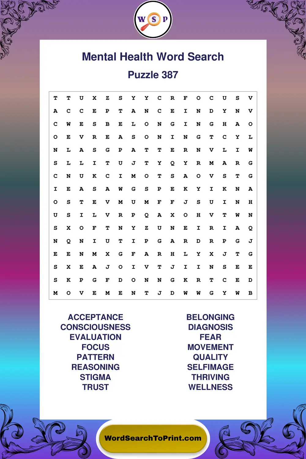 Mental Health Word Search Puzzle 387