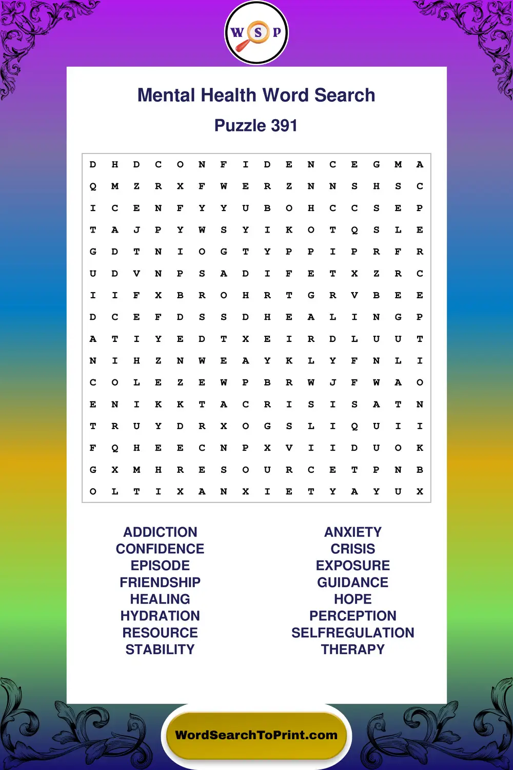 Mental Health Word Search Puzzle 391