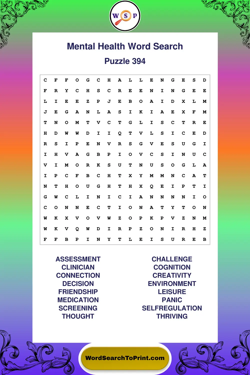 Mental Health Word Search Puzzle 394