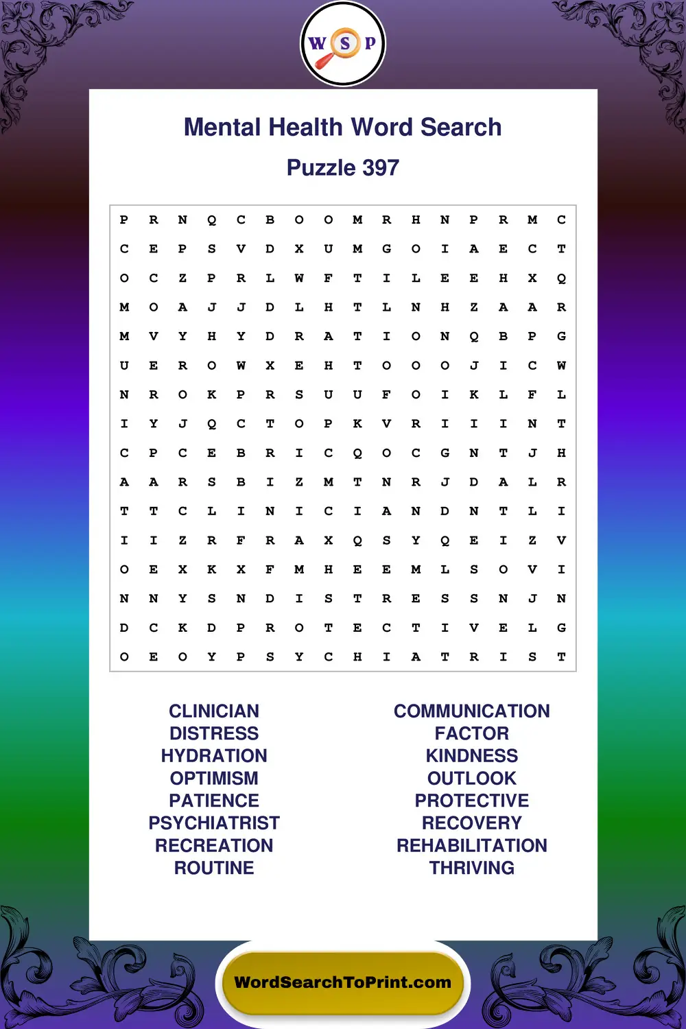 Mental Health Word Search Puzzle 397