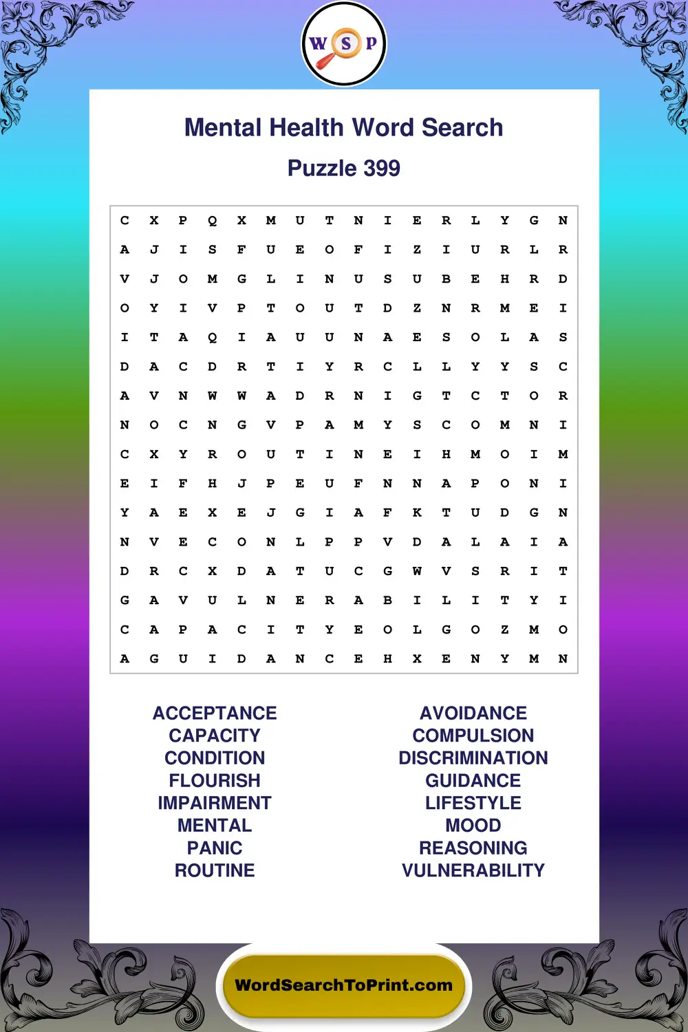 Mental Health Word Search Puzzle 399