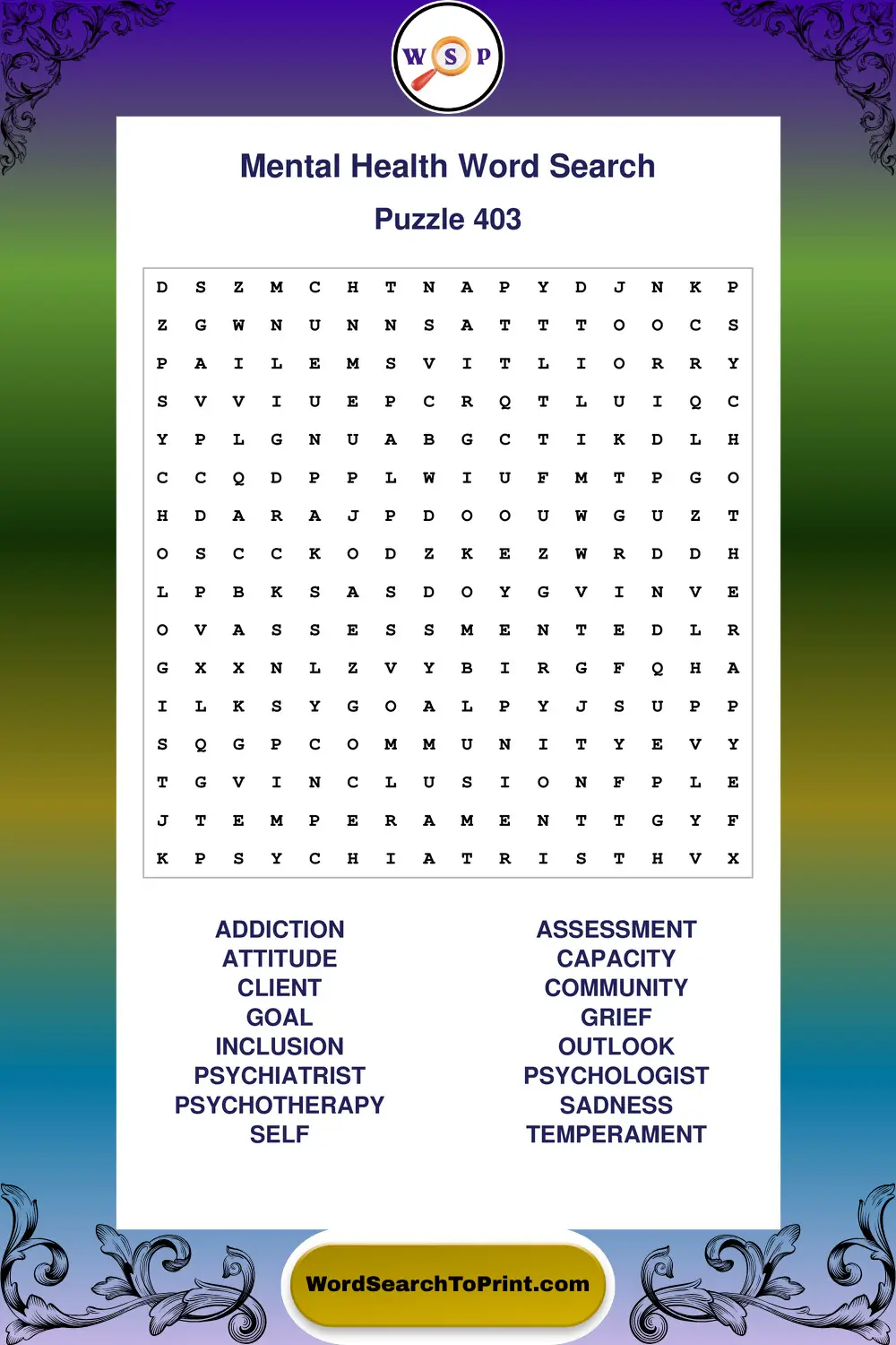 Mental Health Word Search Puzzle 403