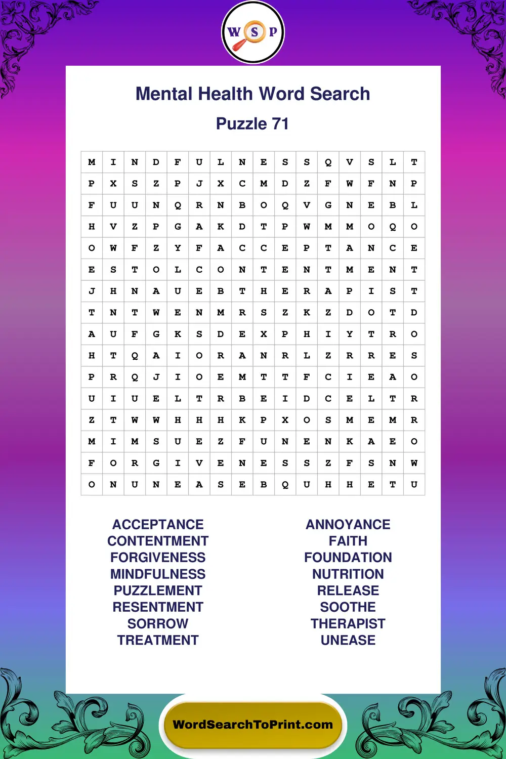 Mental Health Word Search Puzzle 71