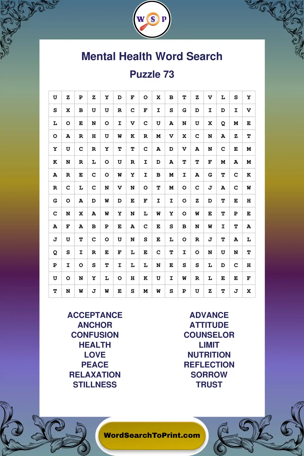 Mental Health Word Search Puzzle 73