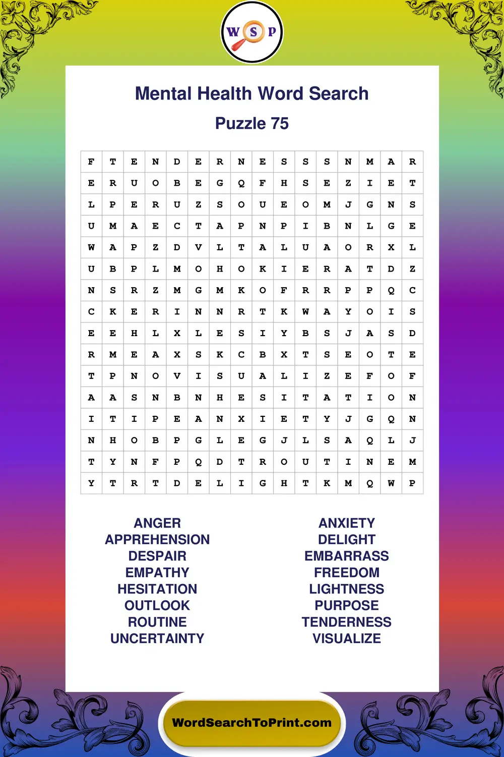 Mental Health Word Search Puzzle 75