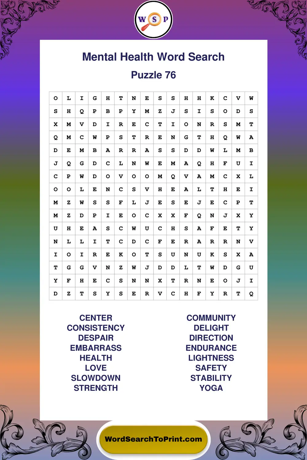 Mental Health Word Search Puzzle 76
