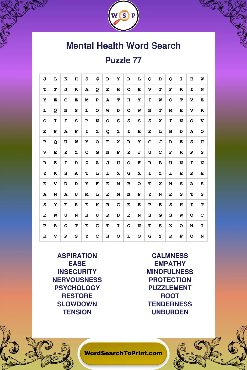 Mental Health Word Search Puzzle 77