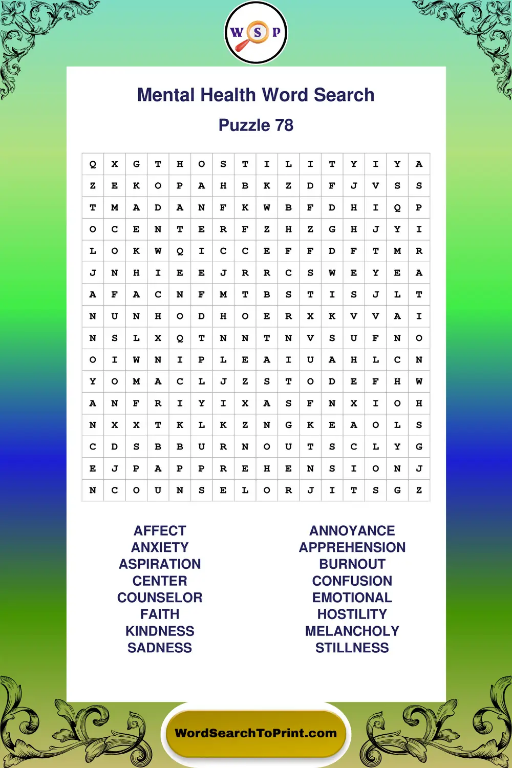 Mental Health Word Search Puzzle 78