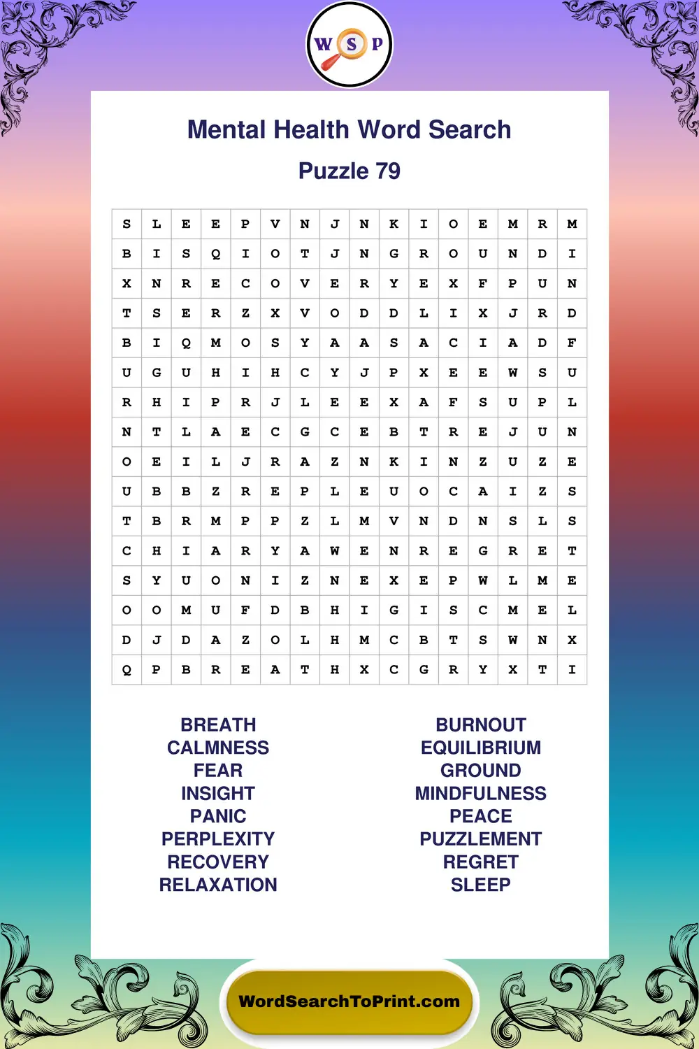 Mental Health Word Search Puzzle 79
