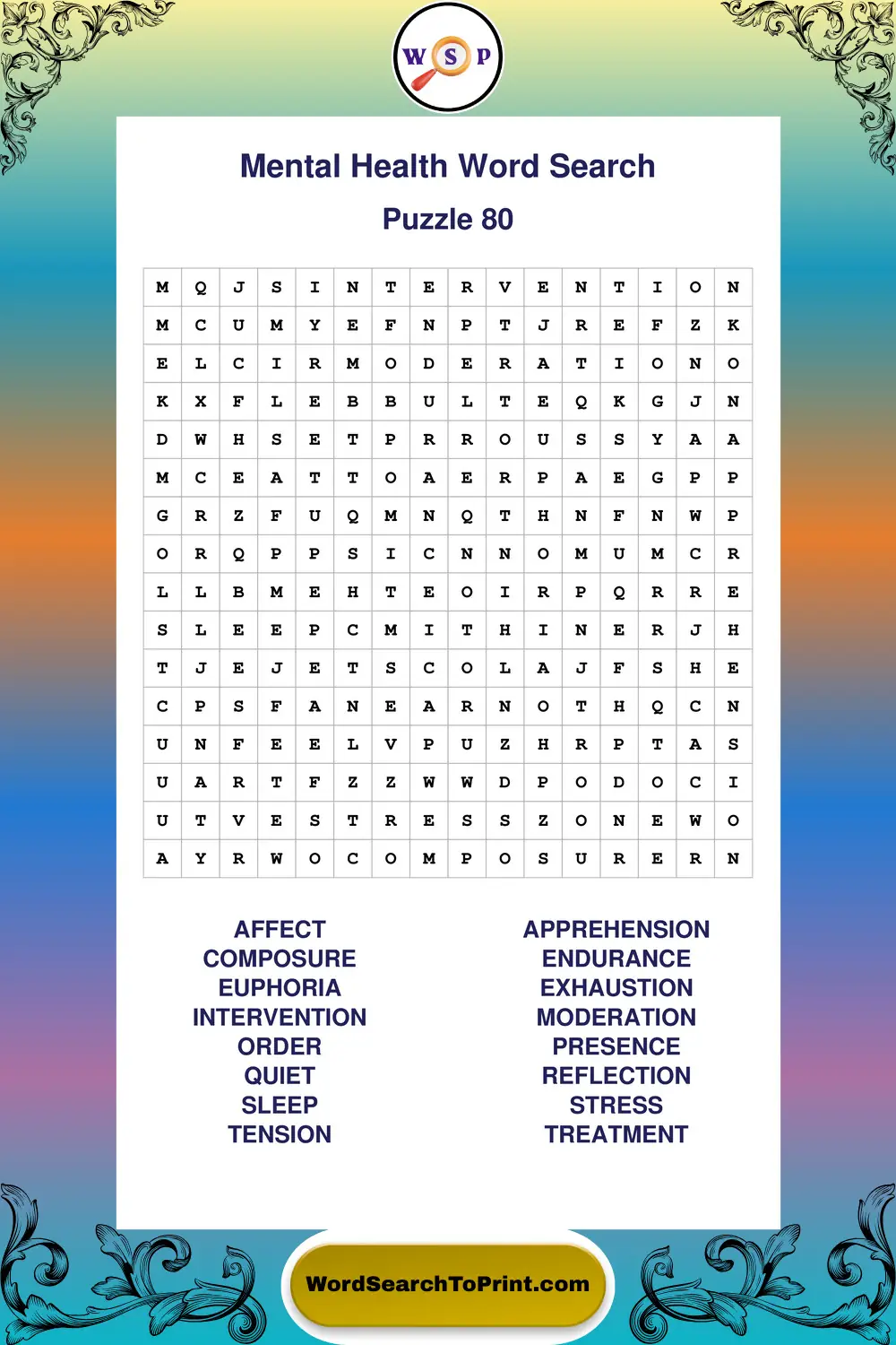 Mental Health Word Search Puzzle 80
