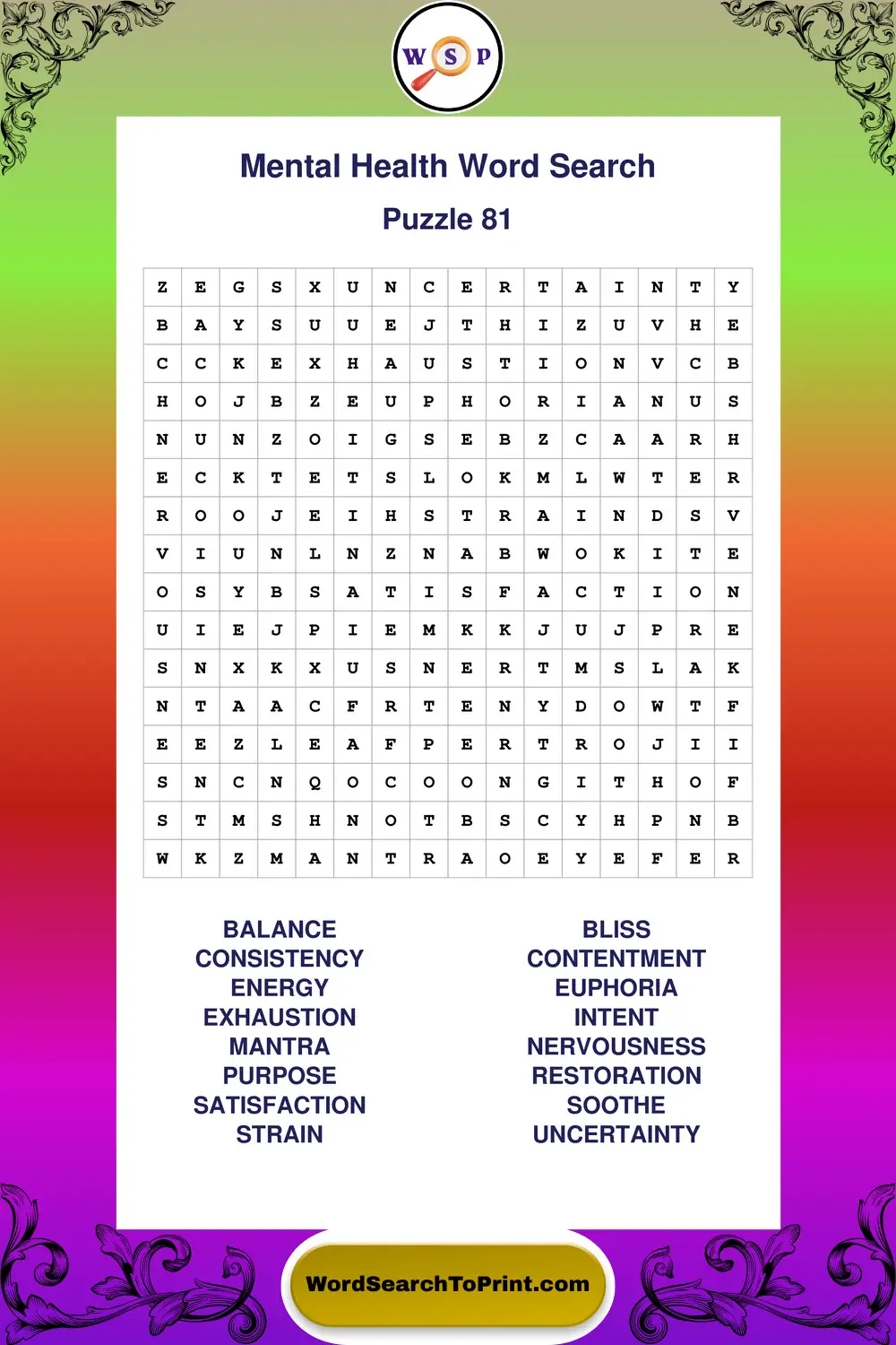 Mental Health Word Search Puzzle 81