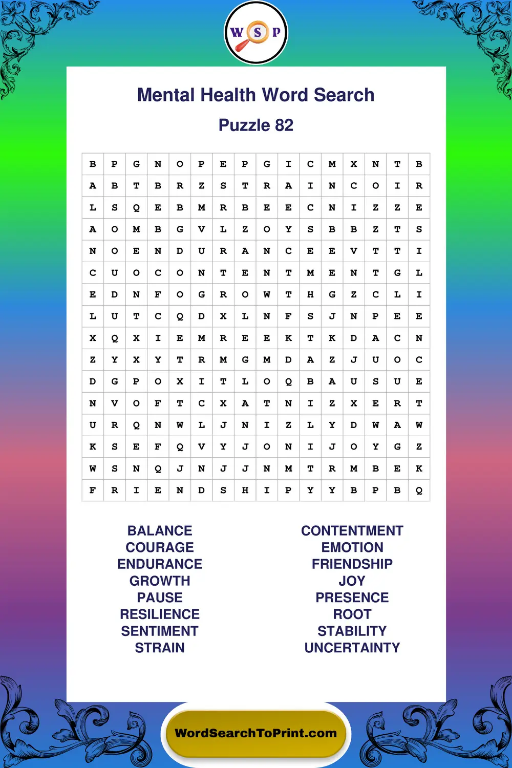 Mental Health Word Search Puzzle 82