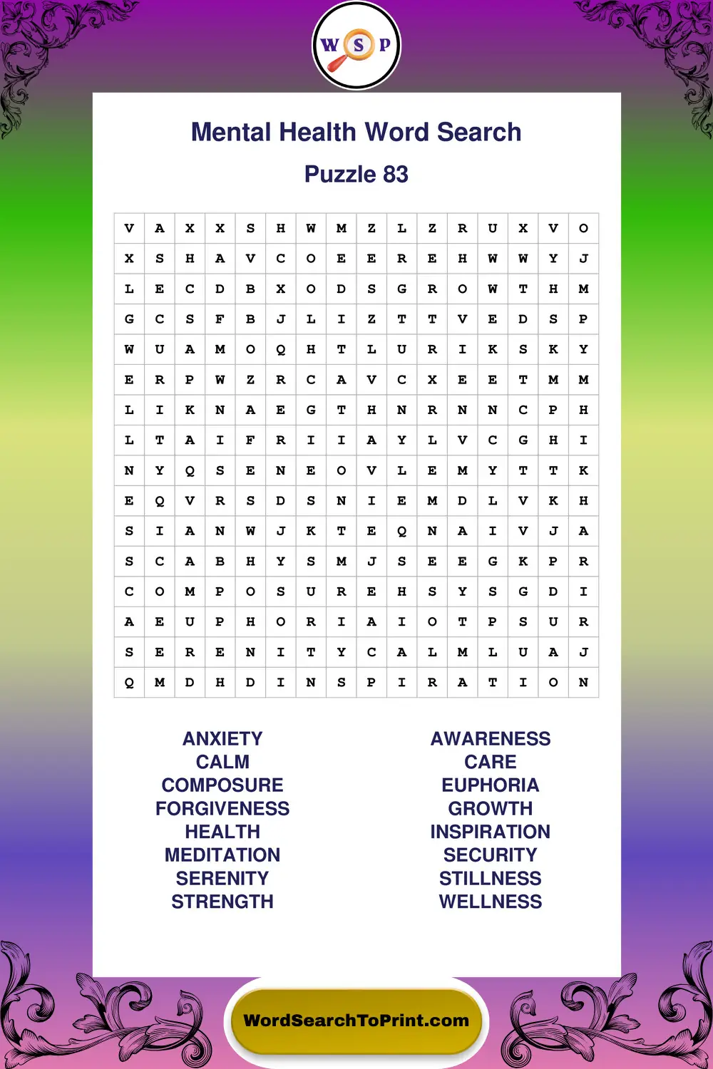 Mental Health Word Search Puzzle 83