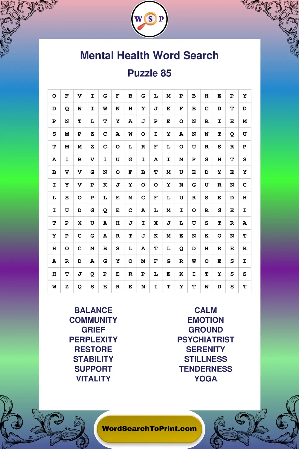 Mental Health Word Search Puzzle 85