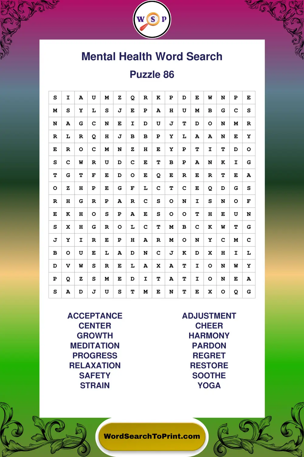 Mental Health Word Search Puzzle 86
