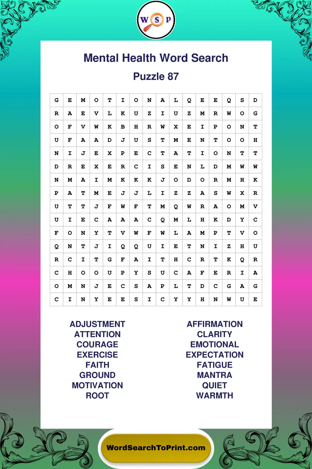 Mental Health Word Search Puzzle 87