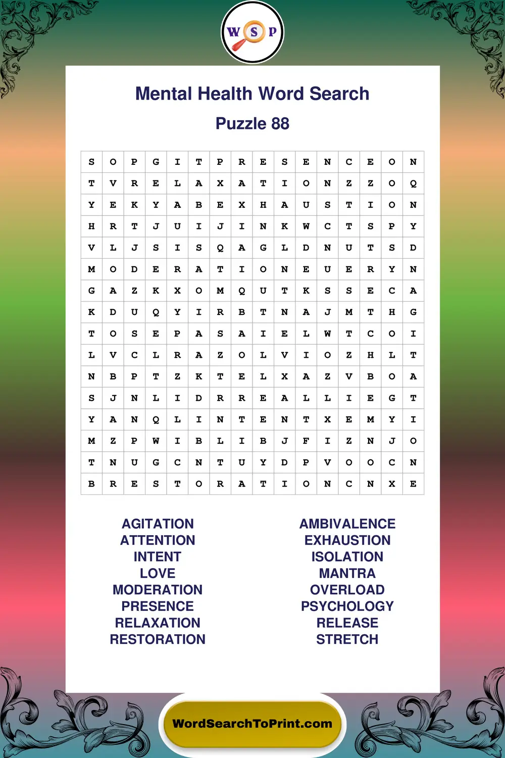 Mental Health Word Search Puzzle 88
