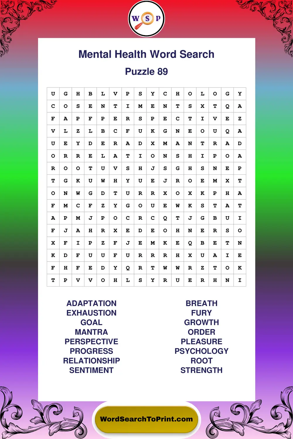 Mental Health Word Search Puzzle 89