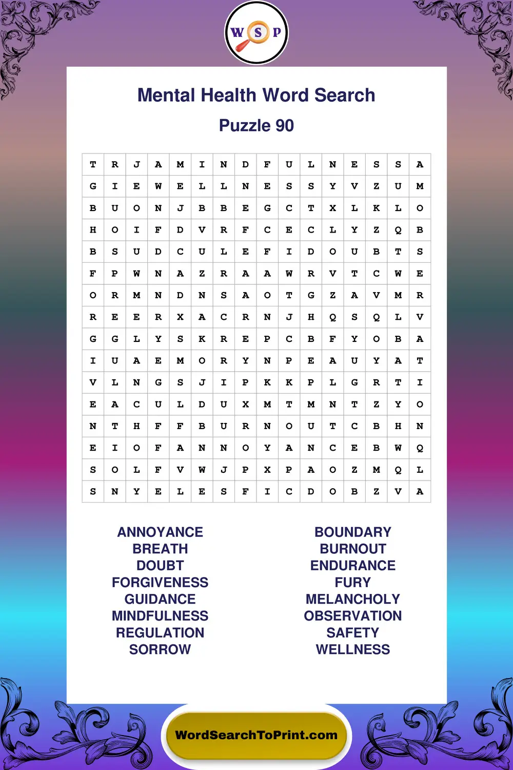 Mental Health Word Search Puzzle 90